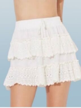 Coastal Beachy Boho White CottonTiered Crochet Mini Skirt Fairy